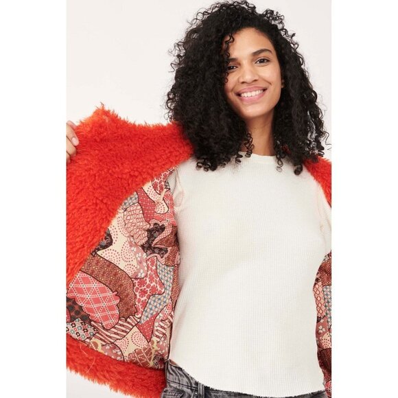 NWT Free People burnt orange red faux fur teddy jacket, XS - Picture 4 of 16